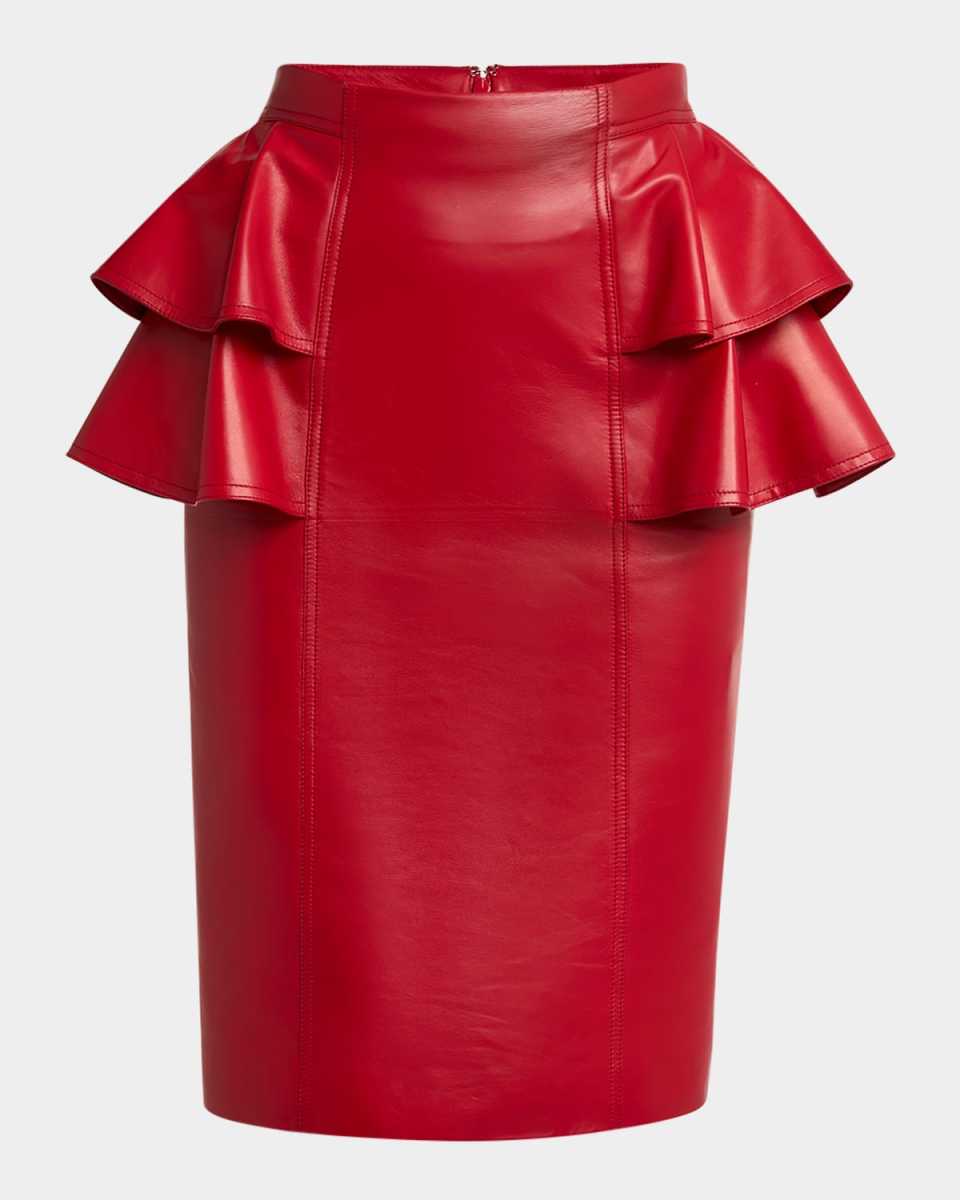 Ruffle Nappa Leather Pencil Skirt